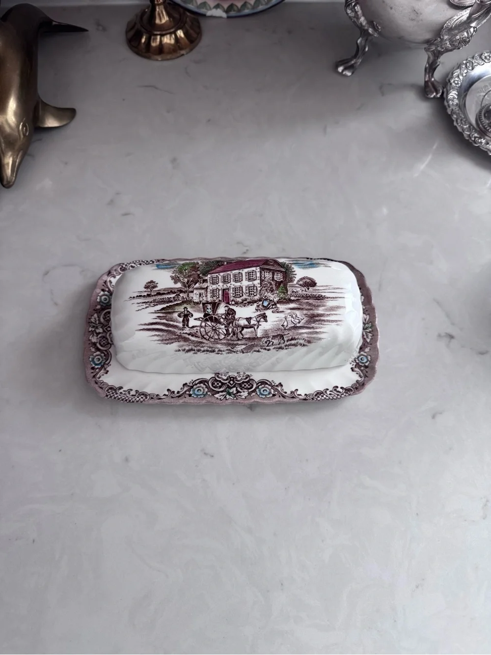 Vintage Johnson Bros Heritage Hall StaffordShire England Butter Dish